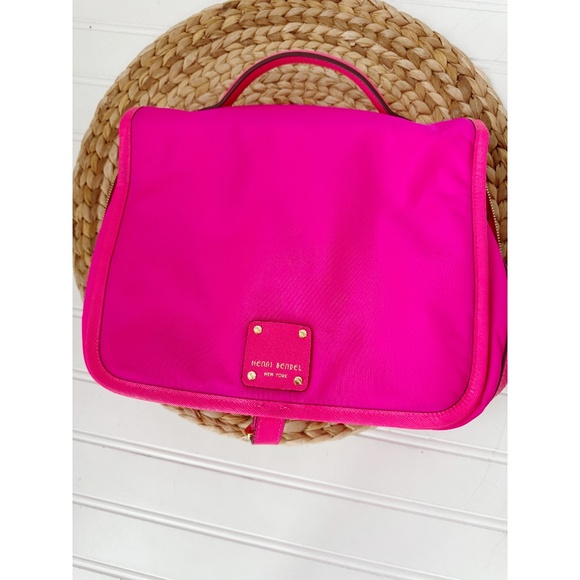 NWOT Henri Bendel Toiletries Cosmetic Bag Case Pink Stripe - Picture 1 of 6